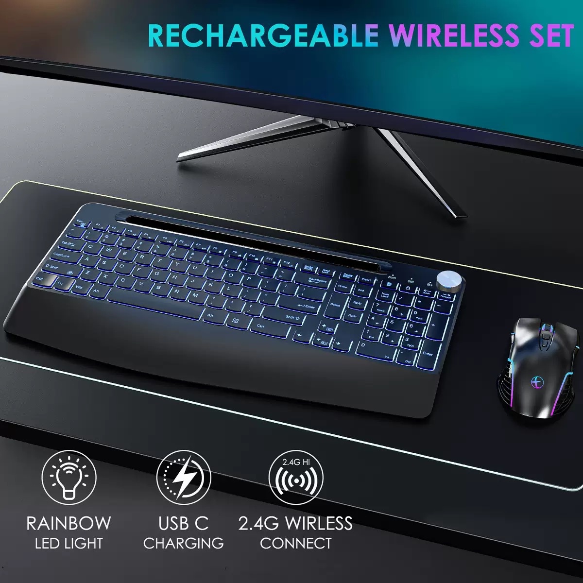 2.4G wireless RGB backlight adjustable keyboard and mouse set mute keyboard and mouse set
