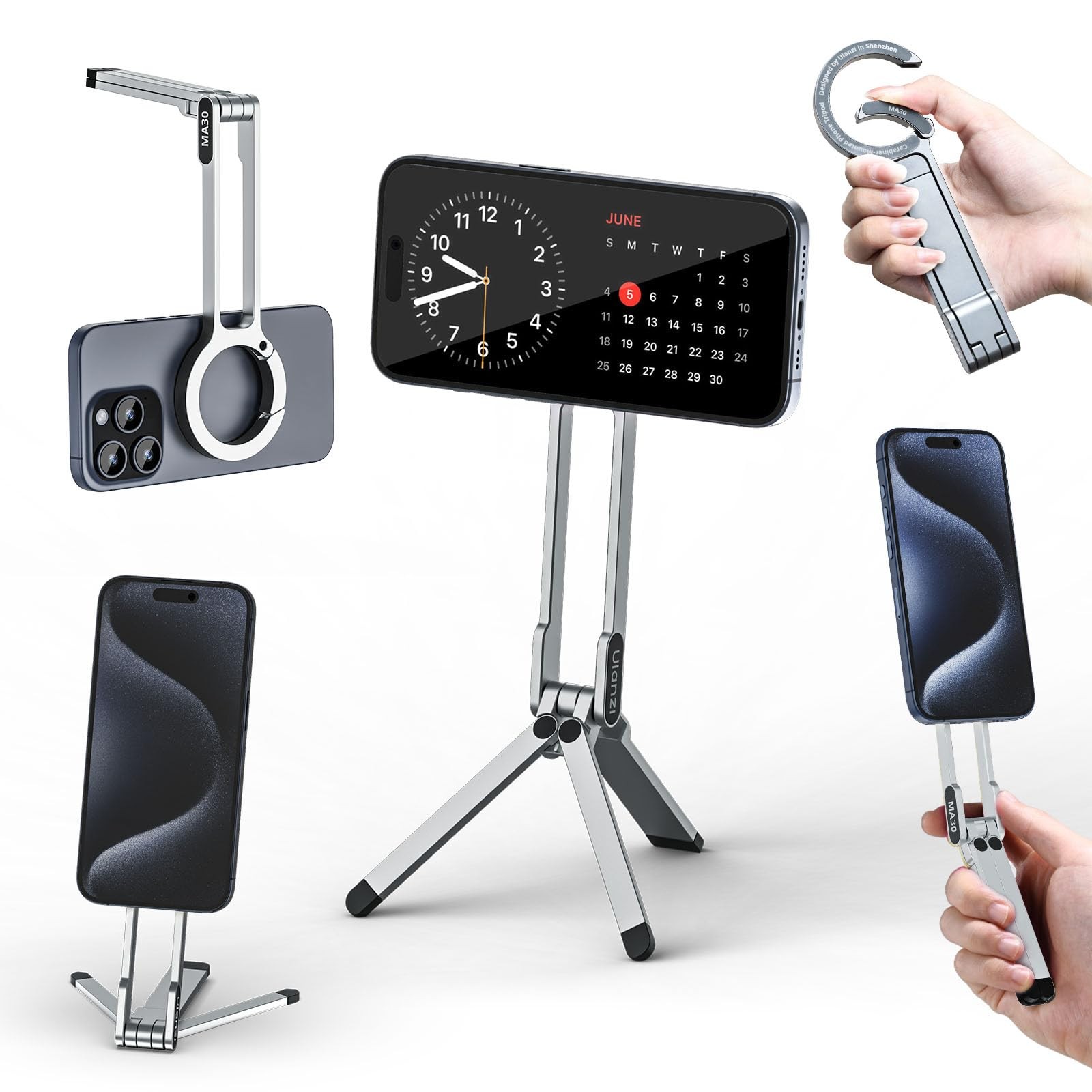 Magnetic Phone Tripod Stand for iPhone - Aluminium Maglock Smartphone Mini Tripod Pocket Cell Phone Stand Strong Magnet Quick Mount