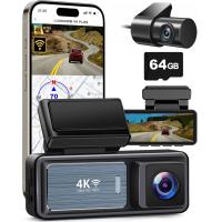 4K Dash Cam Front and Rear, Built-in WiFi GPS 2160P+1080P UHD Night Vision Dual Lens Dash Camera for Cars, Dashcam Included 64GB Card, 2” Screen