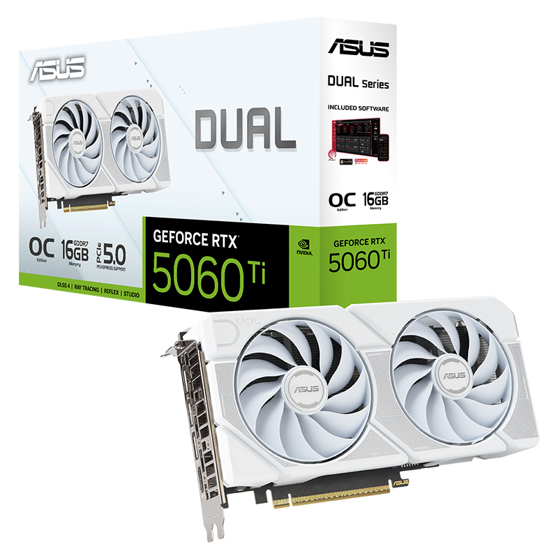 Asus Dual GeForce RTX 5060 Ti O16G Graphics Card - White (DUAL-RTX5060TI-O16G-WHITE)