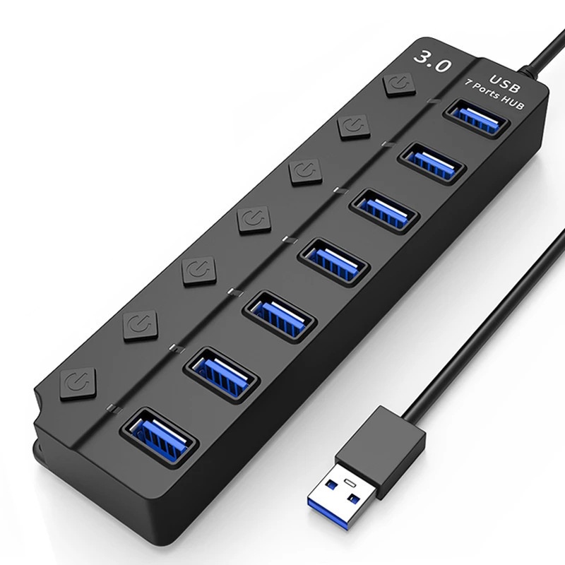 7-Port USB 3.0 Hub with Individual On/Off Switches, USB Hub Splitter for Laptop, Computer