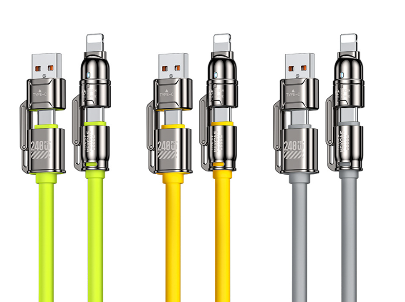 WEKOME diamond atom 240W skin-friendly silicone high-power four-in-one super fast charging data line WDC-51- turquoise