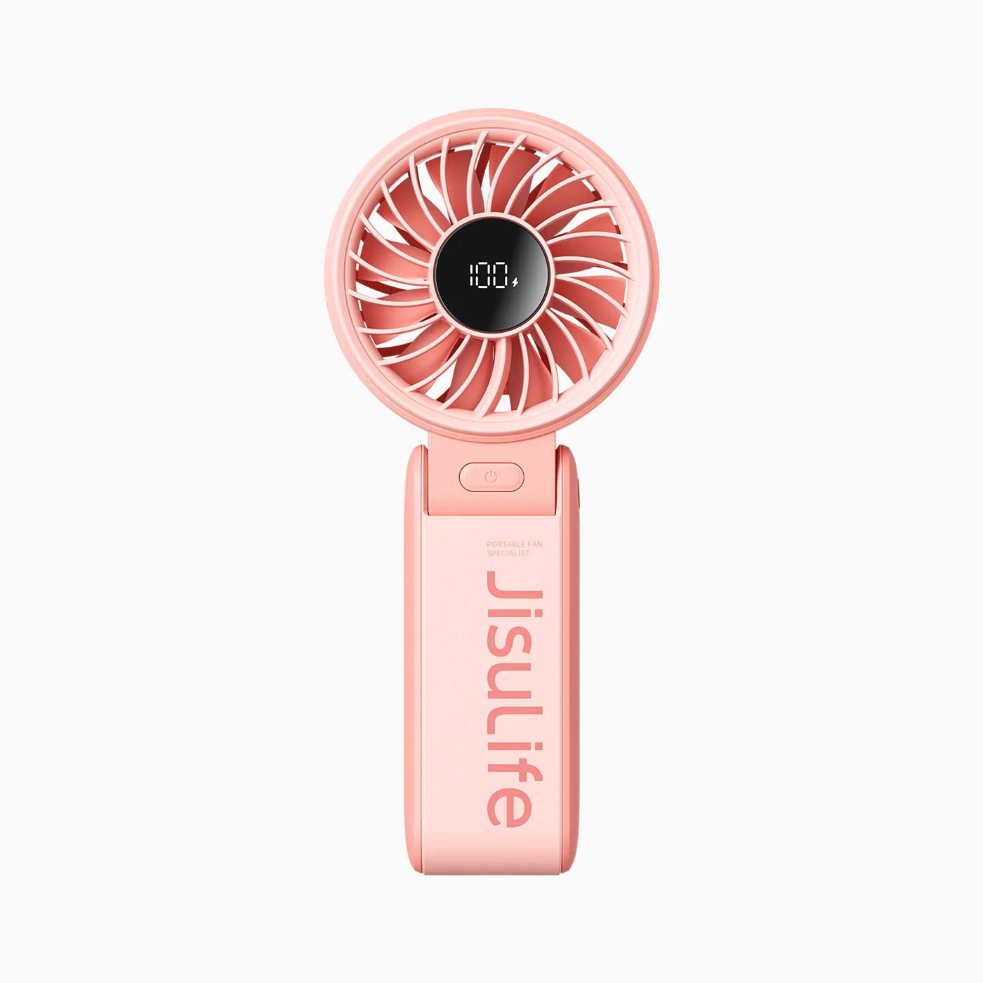 JISULIFE Handheld Fan Life7 – Ultimate Flexibility:High-Power Motor,LED Display,5000mAh Rechargeable,5-Speed,Foldable Design,3-IN-1 Portable-Pink