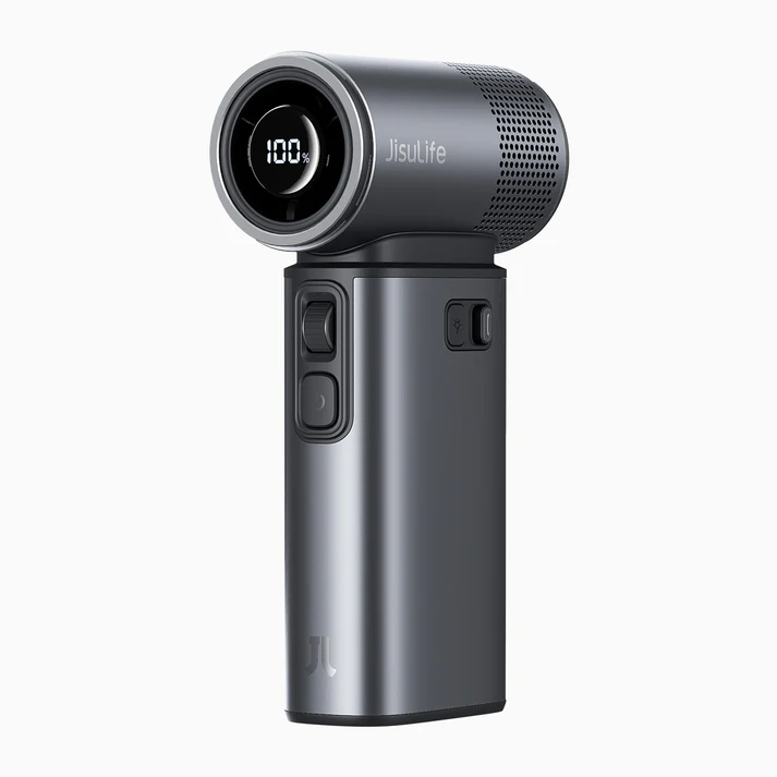 JISULIFE Ultra2 Handheld Fan 5 IN 1,100 Speed,9000mAh Max 25 Hrs Rechargeable 18W Power Bank with Flashlight,Ultra Motor,Metal Shell-Grey