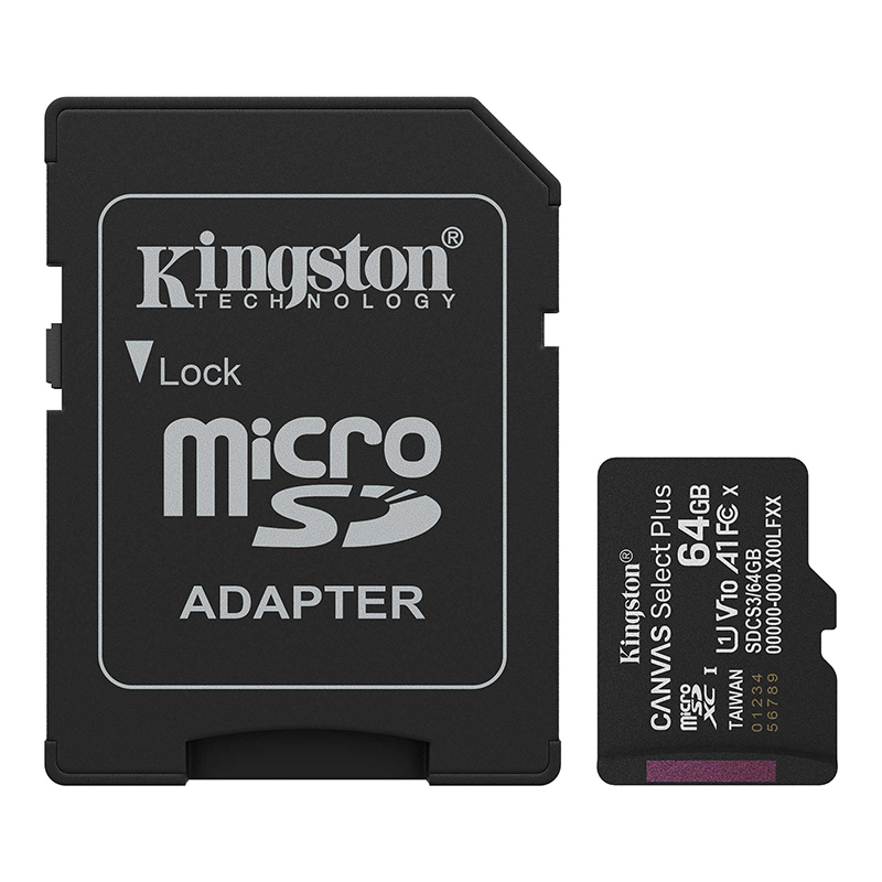 Kingston Canvas Select Plus 64GB 100MB/s MicroSD Card with Adapter (SDCS3/64GB)