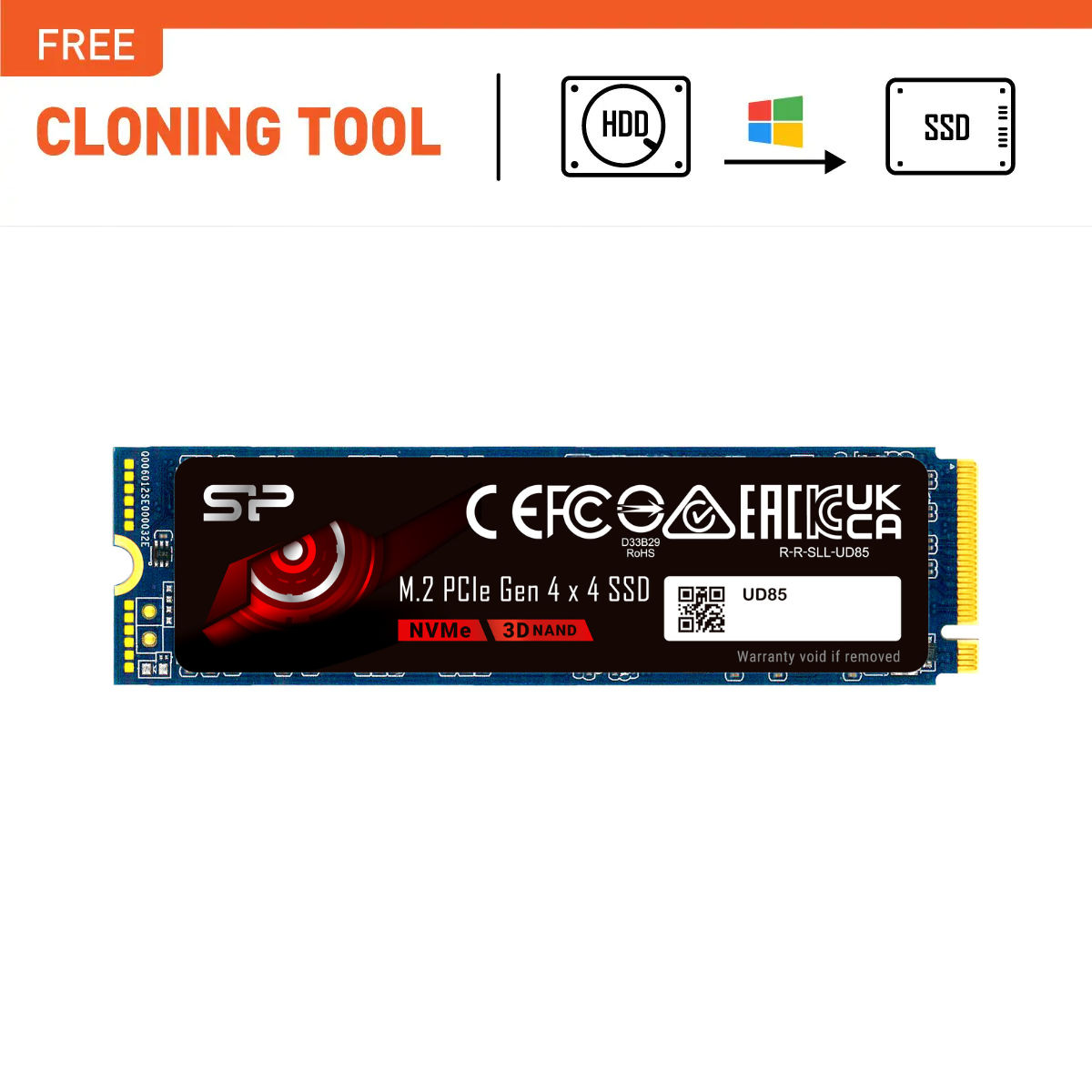 Silicon Power UD85 4TB R/W up to 3,600/2,800 MB/s PCIe NVMe Gen 4x4 M.2 SSD - SP04KGBP44UD8505