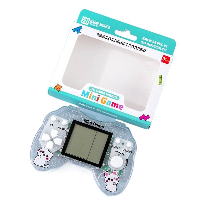 Tetris game console toy, children's nostalgic retro handheld game console - Large handle transparent white