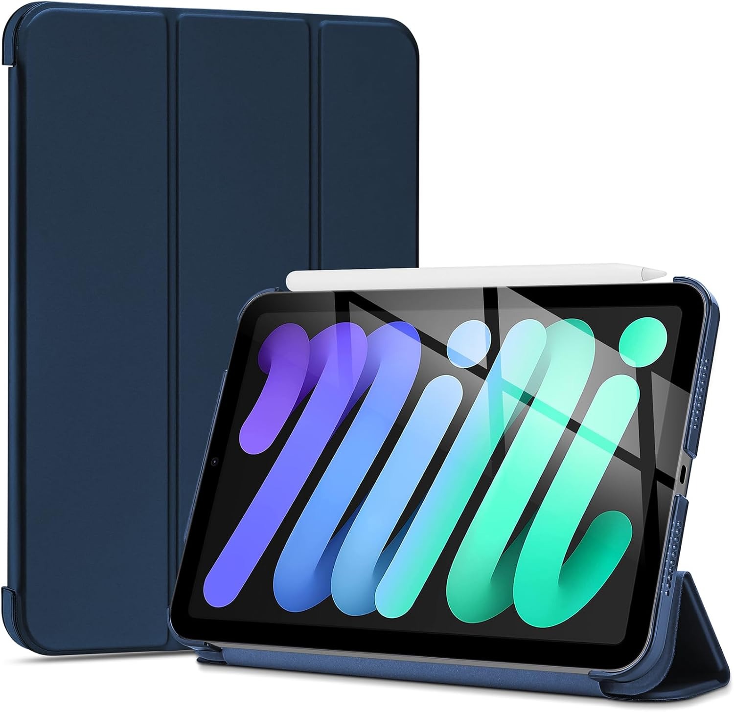 Case for iPad mini 7 A17 Pro 2024/iPad Mini 6 2021 8.3 Inch iPad mini 7th/6th Gen Case with Pencil Holder Trifold Stand Smart Folio with Soft TPU Blue
