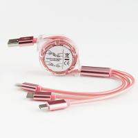 1M Pink 3-in-1 Retractable Metal Data Cable, Fast Charging for Android/Type-C Phones