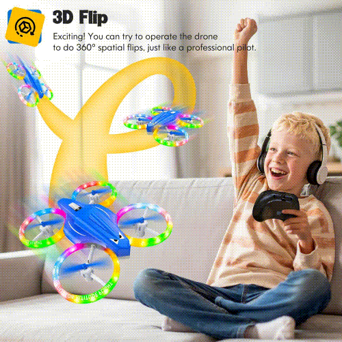 Drone for Beginner with Cool Light Indoor Rc Drone with 3D Flip Kids Flying Toy Altitude-Hold Self-Rotation Headless Mode One-Click Take-off/Landing