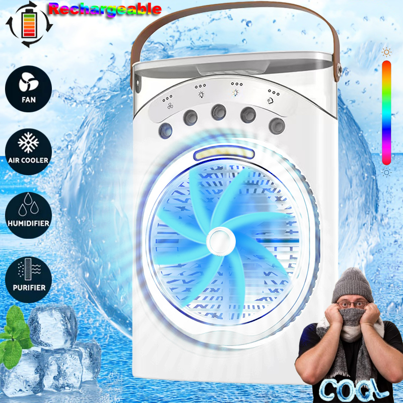 Desk Fan 4-in-1 Table Fan Misting Air Conditioner Fan Rechargeable Portable Fan 10h Large battery USB Cooling Fan Quiet Air Cooler Energy-save design
