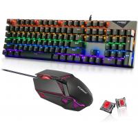 Red Swtich Gaming Keyboard Mice Mechanical keyboard Mouse Combo 104 Keys Wired RGB LED Rainbow Backlit Game mice mouse for Windows PC Gamers