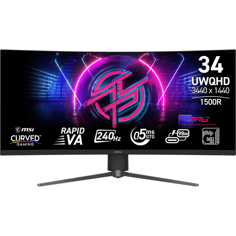 MSI MPG 34in UWQHD Rapid VA 240Hz Adaptive-Sync Curved Gaming Monitor (MPG 346CQRF X24)