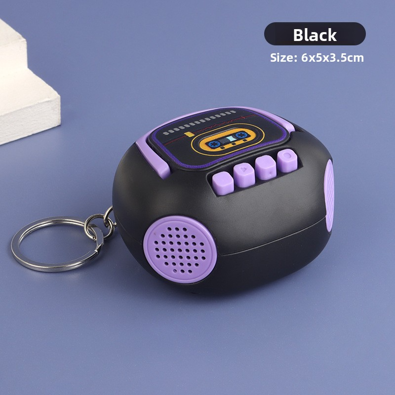 Nostalgic Retro Radio Keychain Mini Recorder Pendant Children's Toy Recording Pendant Gift Recorder - black