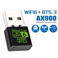 USB WiFi 6 Adapter for PC Desktop & Laptop, 900Mbps Dual Band 2.4/5GHz with Bluetooth 5.3,Windows 11/10 Driver-Free,Reconnect 7 Devices Simultaneously