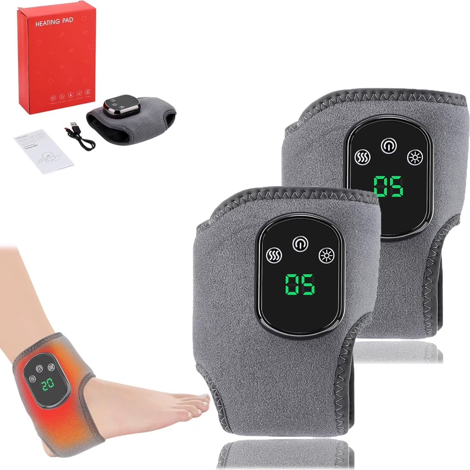 2 Packs Foot Massage,Triple Method Foot Massager 3-in-1 Electric Feet Warmer Wrap, Ankle Heating Pad for Pain Relief