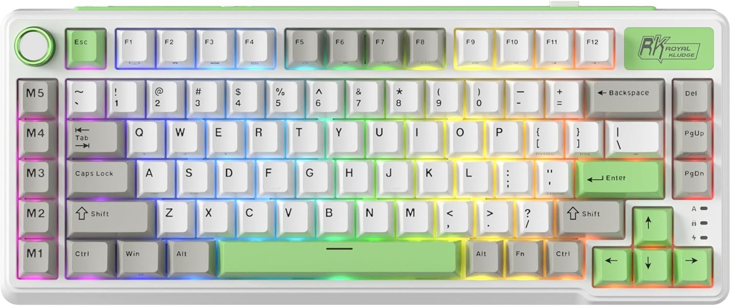 RK ROYAL KLUDGE L75 Gasket Mount Mechanical Keyboard Tri-Mode 75% TKL Wireless Keyboard BT/2.4G/USB-C, Hot Swappable,Lemon Green