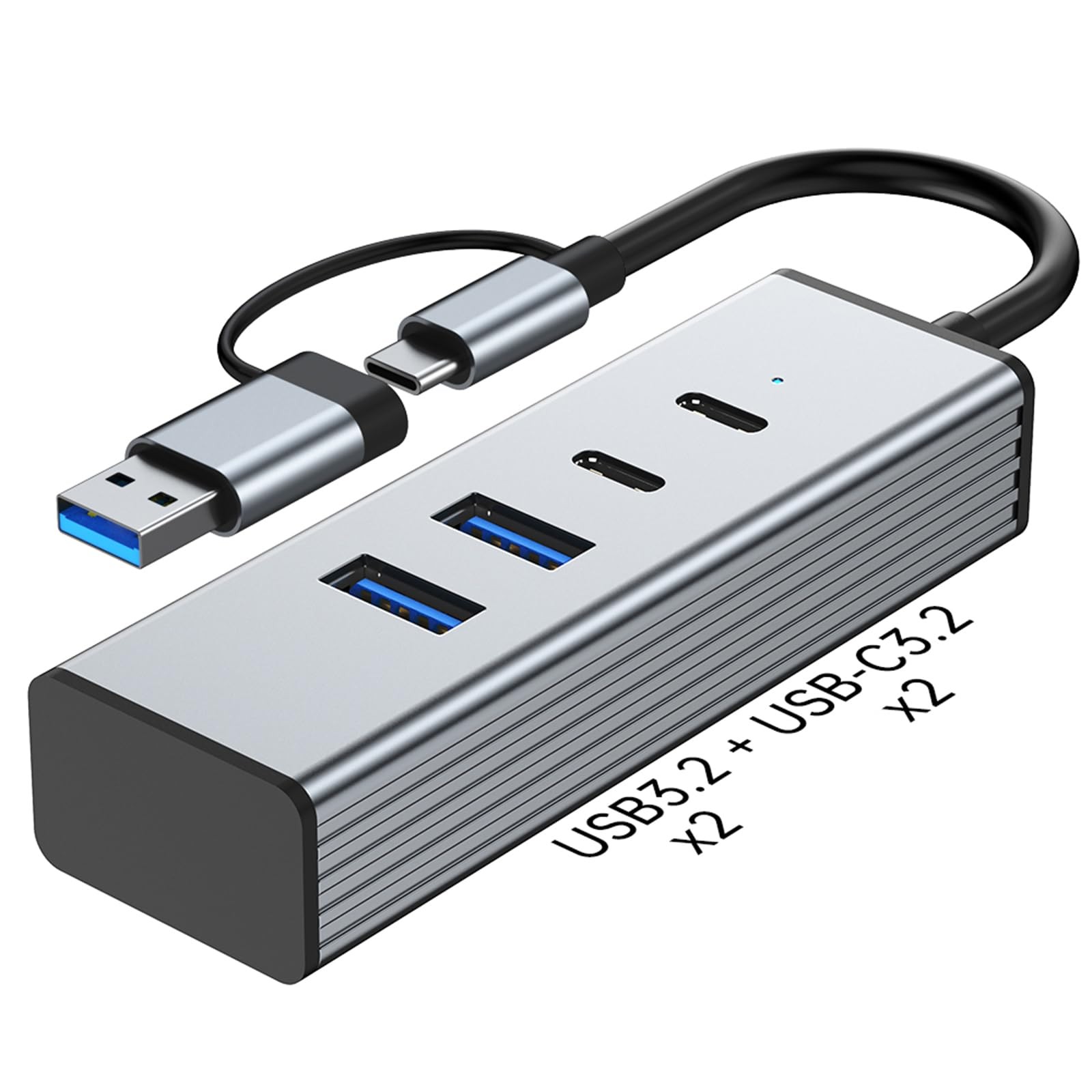 4-in-2 USB 3.2 Hub, High-Speed 10Gbps USB Expander,Aluminum Portable Data Splitter Adapter for Laptop/Desktop/PC