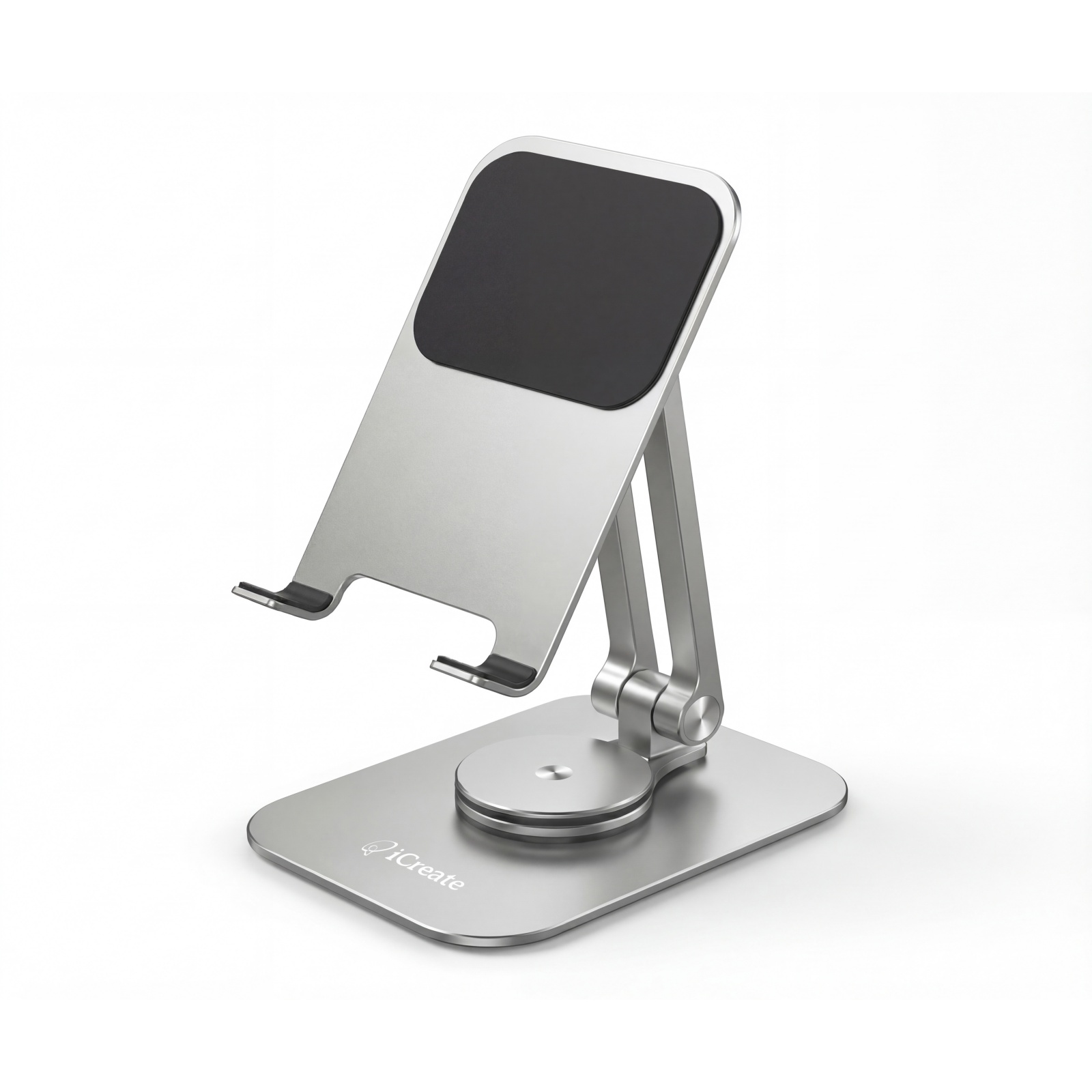 Phone Desktop Stand Aluminum Holder 360° Rotation and Foldable - Silver