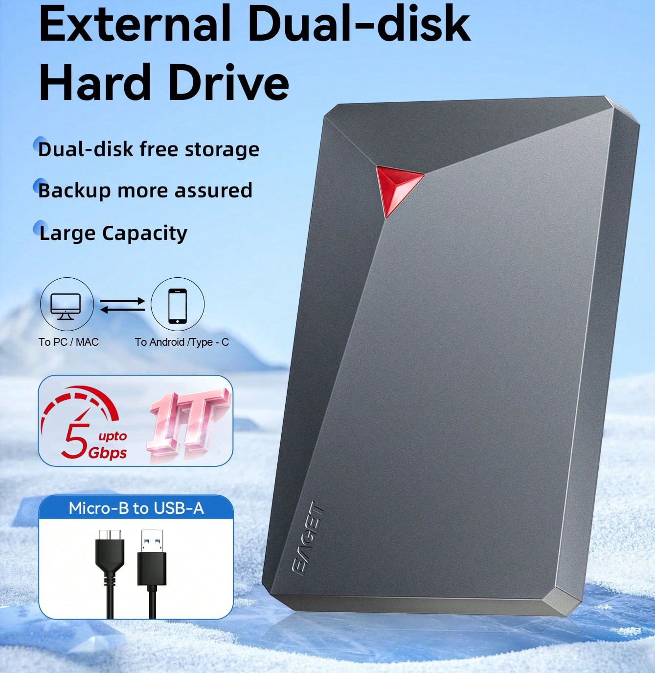 Hard Drive Disk HDD 1TB Portable External Hard Drive USB 3.0 SATA 5 Gbps Fast Data Transfer Stable & Durable 2.5-Inch Mechanical Hard Drive