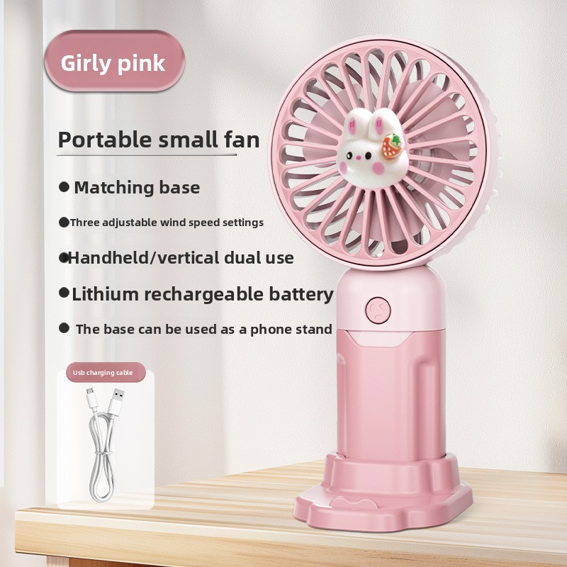 Handheld desktop fan cute cartoon mini portable small USB fan - Doll Pink