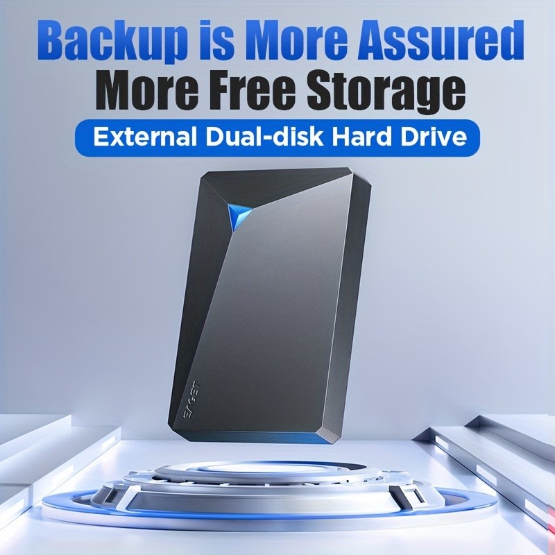 1TB USB 3.0 External Hard Drive Portable HDD Storage Device 2.5 Inch USB 3.0 Internal Mechanical Hard Drive, Dual Disk Design, Plug And Play for PC