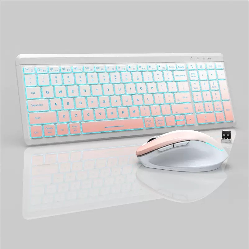 2.4G wireless Bluetooth dual-mode keyboard mouse rechargeable RGB backlight silent keyboard set 