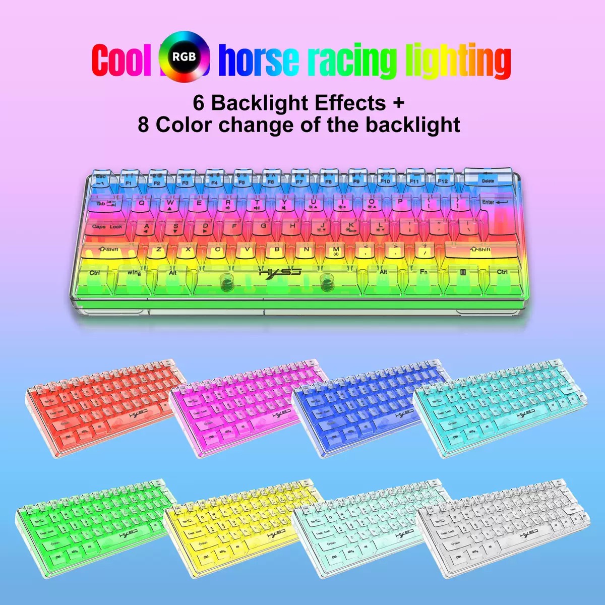 V700 61-key wired membrane keyboard Full transparent gaming keyboard RGB backlight office keyboard mouse set 