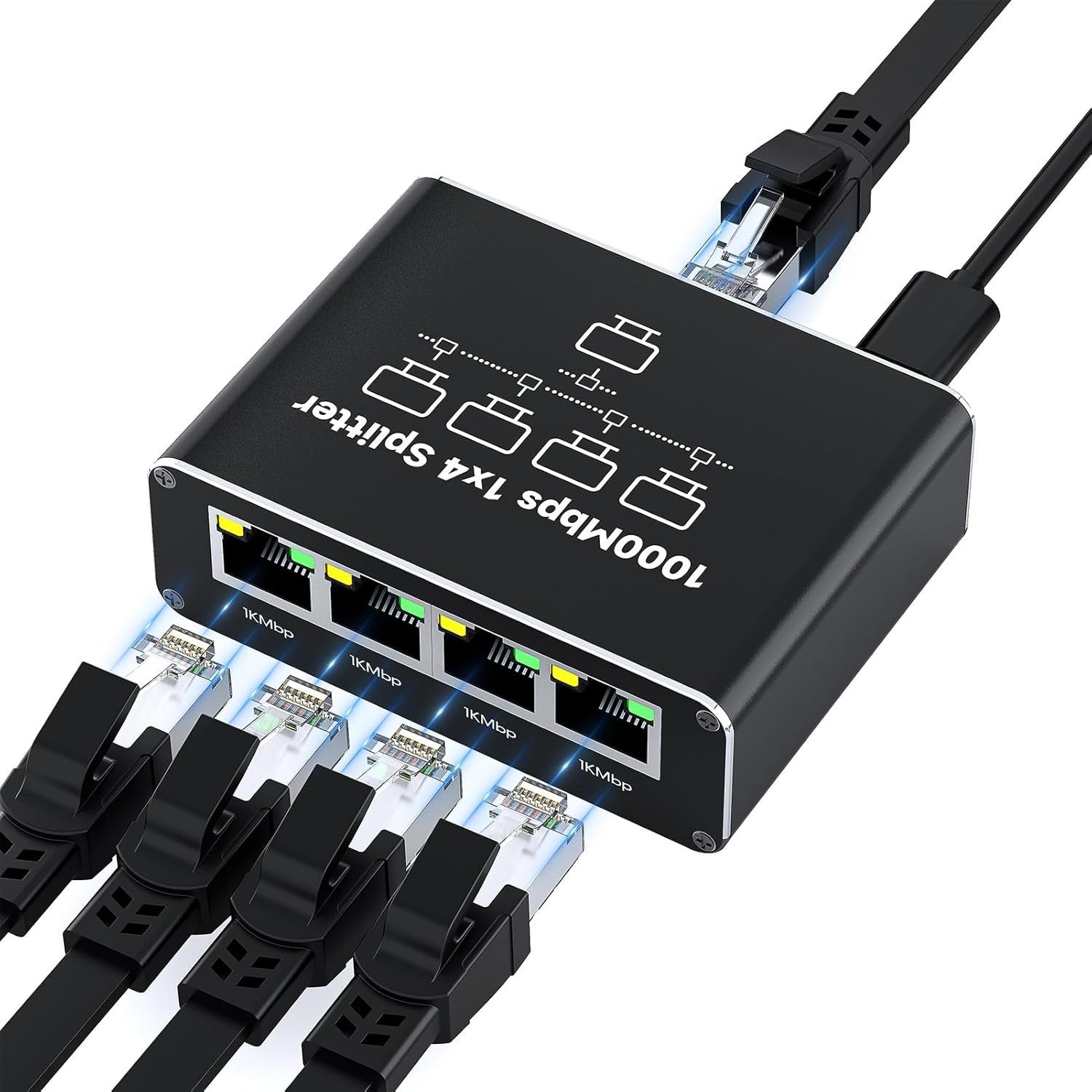 4 Port Gigabit Switch,Internet Splitter 1 in 4 Out, Gigabit Ethernet LAN Splitters High Speed 1000Mbps RJ45 Ethernet Switch for Cat8/7/6/5e/5 CableS