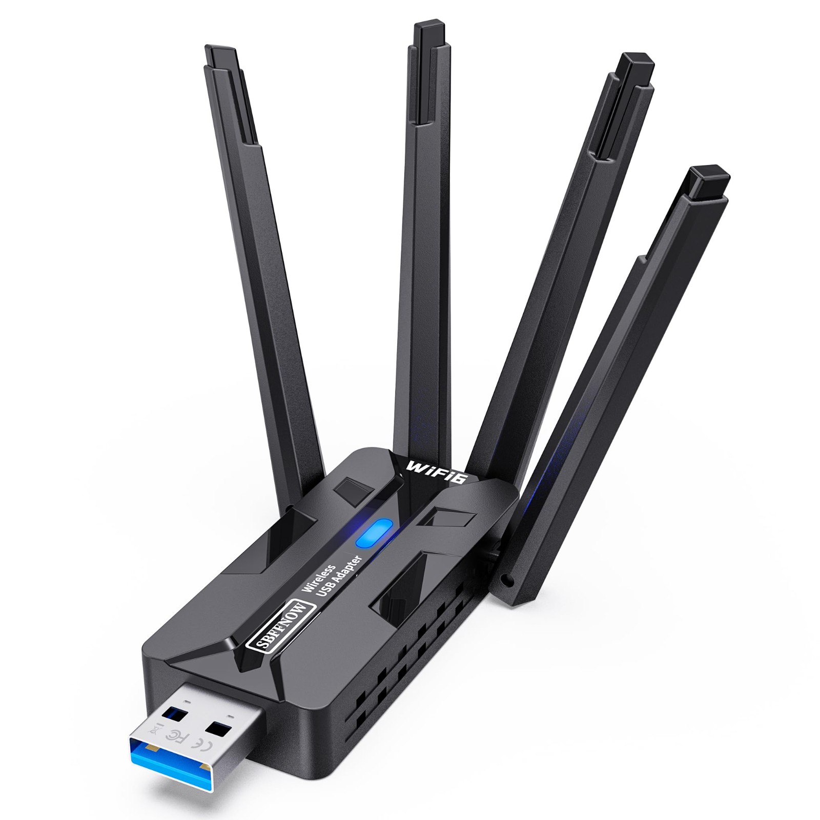 AX1800 WiFi 6 USB 3.0 Adapter with 4 High Gain Antennas for PC, NUC, Laptop, 1800Mbps Dual Band Wireless Network Dongle, Plug & Play for Win 11/10