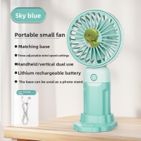 Handheld desktop fan cute cartoon mini portable small USB fan - Doll Blue
