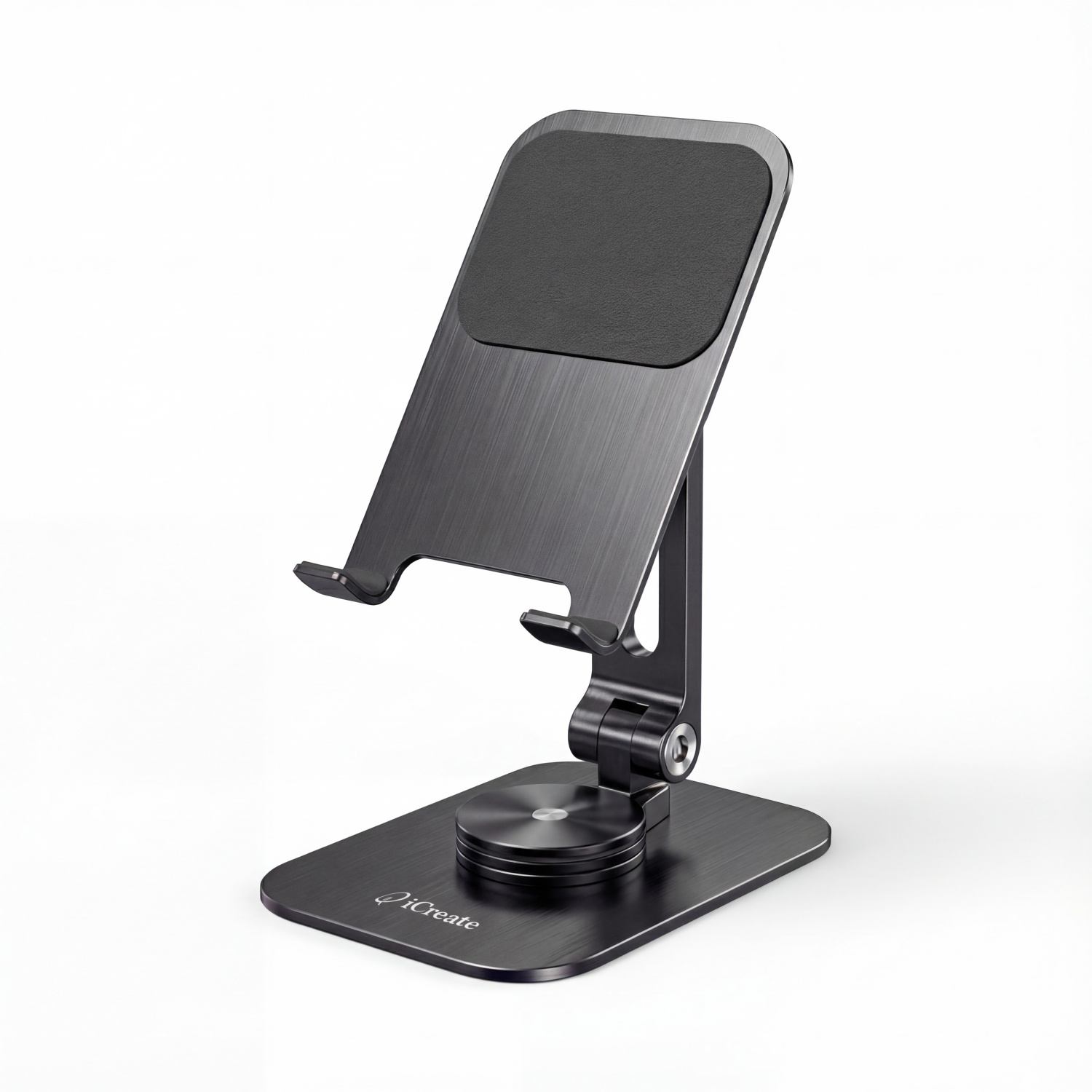 Phone Desktop Stand Aluminum Holder 360° Rotation and Foldable - Black