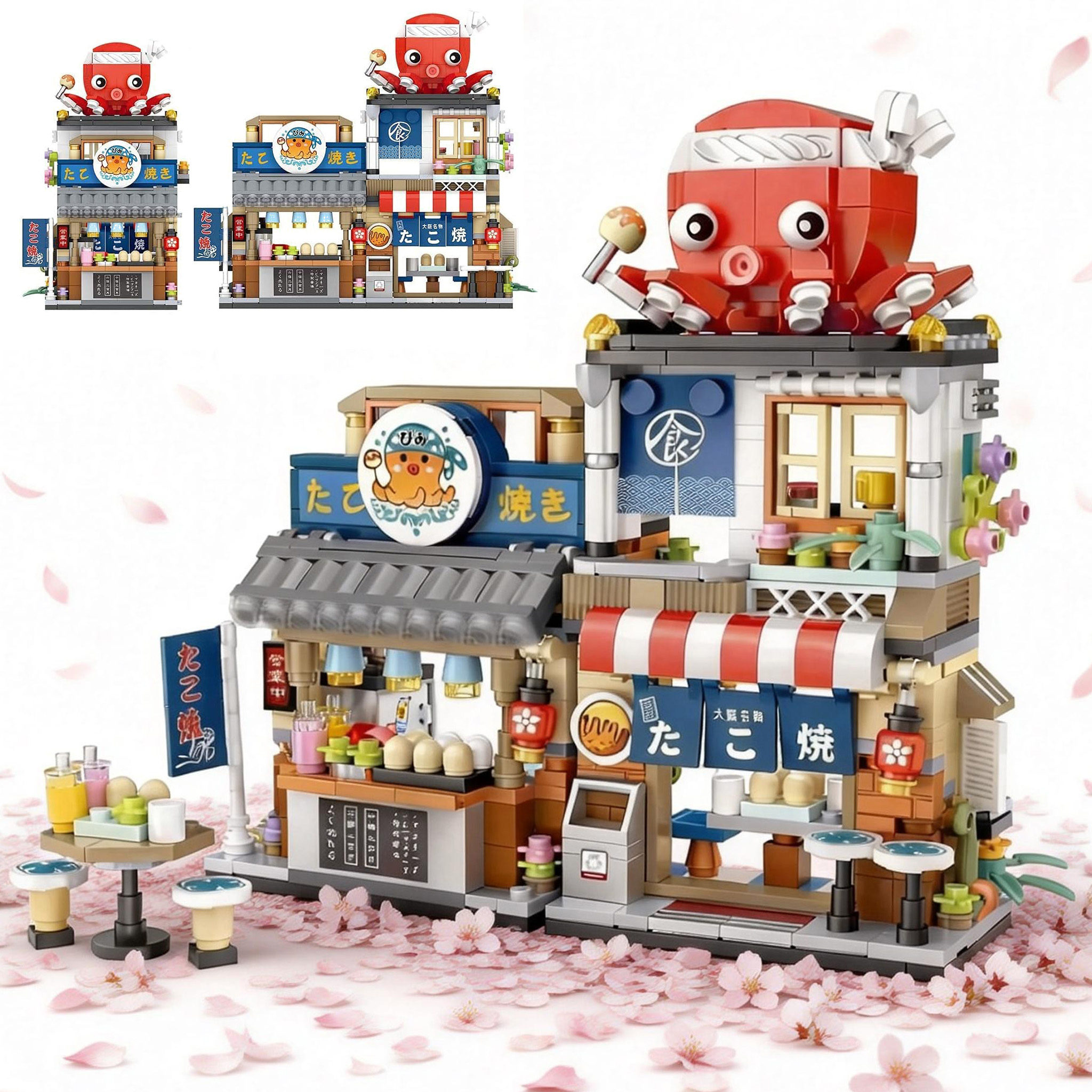 Japanese Street View Takoyaki Shop Mini Building Blocks, MOC Creative DIY Simulation Architecture, 722 Pcs Mini Simulation Architecture Construction T