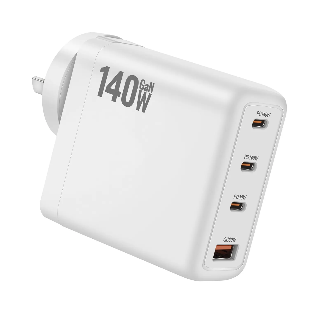 140W GaN USB-C PD 3.0 QC3.0 Fast Charging 4-Port Foldable US Plug Wall Adapter with OVP for Laptop Mobile Phone Watch