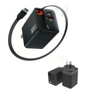 65W GaN USB-C Charger, 3-Port Retractable Fast Charger AU Plug, PD Travel Adapter for iPhone, MacBook, Galaxy, iPad & Phones