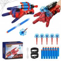 2 Pack Spider Gloves Man Web Shooter Toy with Wrist, Foam Blasters,Spider Launcher Gloves Cosplay Man Spider Toy Set for Kids Gift Christmas