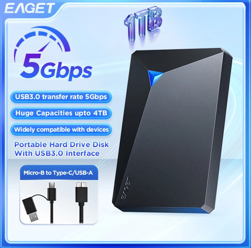 External Hard Drive Portable HDD High-Speed 5Gbps Transfer Storage Device New Dual Disk Design Mobile Hard Drive Mechanical Hard Drive 1T NEW Upgraded