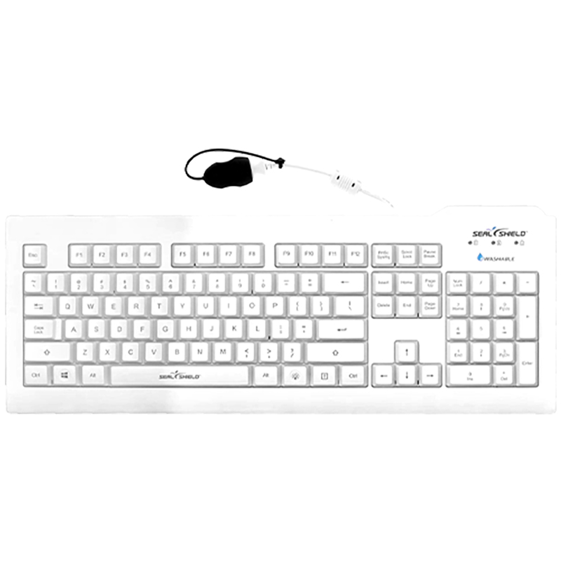 Seal Shield Seal Clean Glow Waterproof Wired Membrane Backlit Keyboard with Key Lock and Quick Connect USB Cable - White (SSWKSV207G)