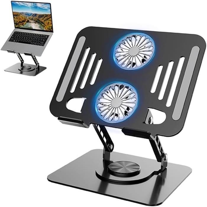 Adjustable Laptop Stand for Desk, Ergonomic Notebook Holder, Ventilated Airflow, Space Saving for Home Office & Dorm（Black)