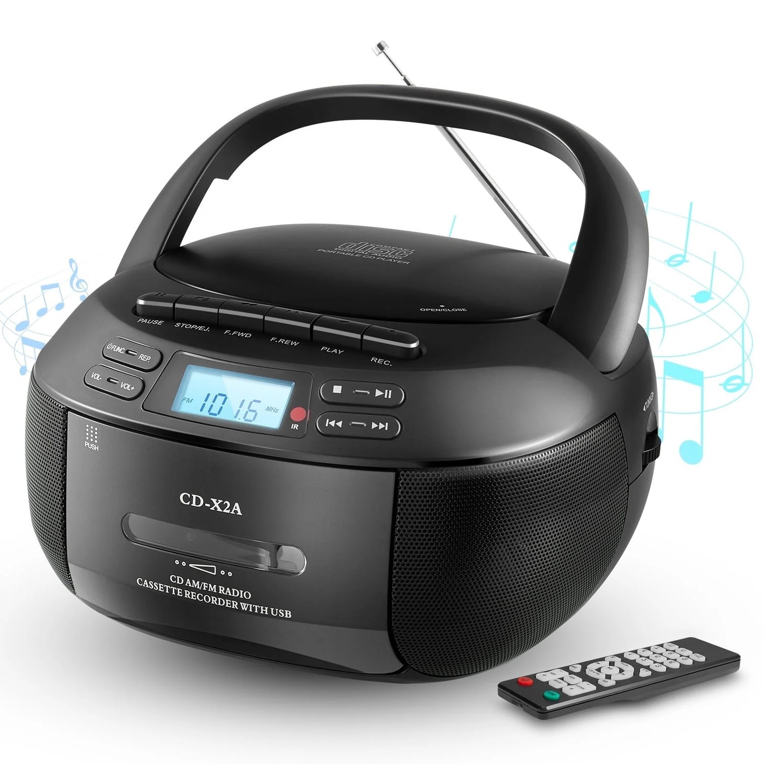 CD Player Boombox with Cassette Player, Bluetooth CD Boombox, AM/FM Radio, Stereo Sound,CD and Cassette Player Combo, Tape Recording, USB Drive, AUX,