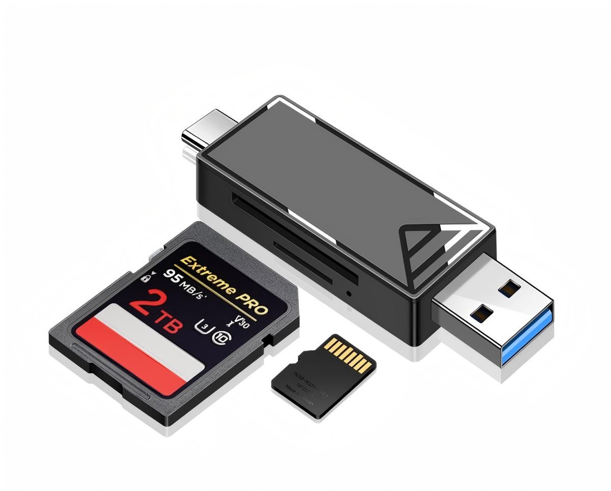 USB 3.0 A/C SD & micro SD Card Reader, Dual Connector Memory Card Reader for Phone/Tablet/Laptop