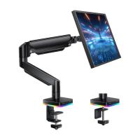 RGB Single Monitor Arm Gas Spring Desk Mount with 3 USB Ports Charging Data Transfer Height Adjustable Tilt Swivel for 13-32" Monitors | VELORICA