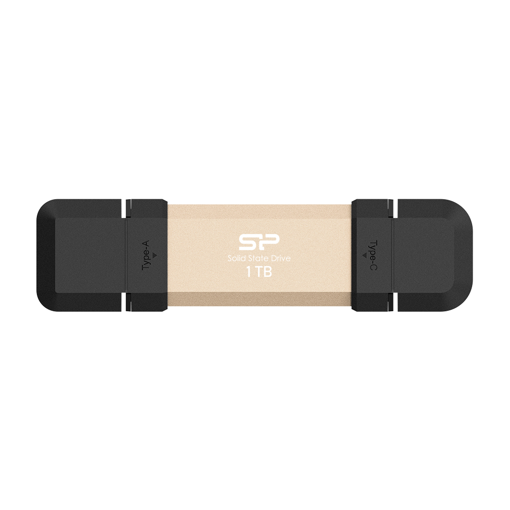 SP Silicon Power DS72 1TB Portable SSD - USB 3.2 Gen 2 Dual USB-C & USB-A - Up to 1050MB/s, Gold - SP001TBUC3S72V1G