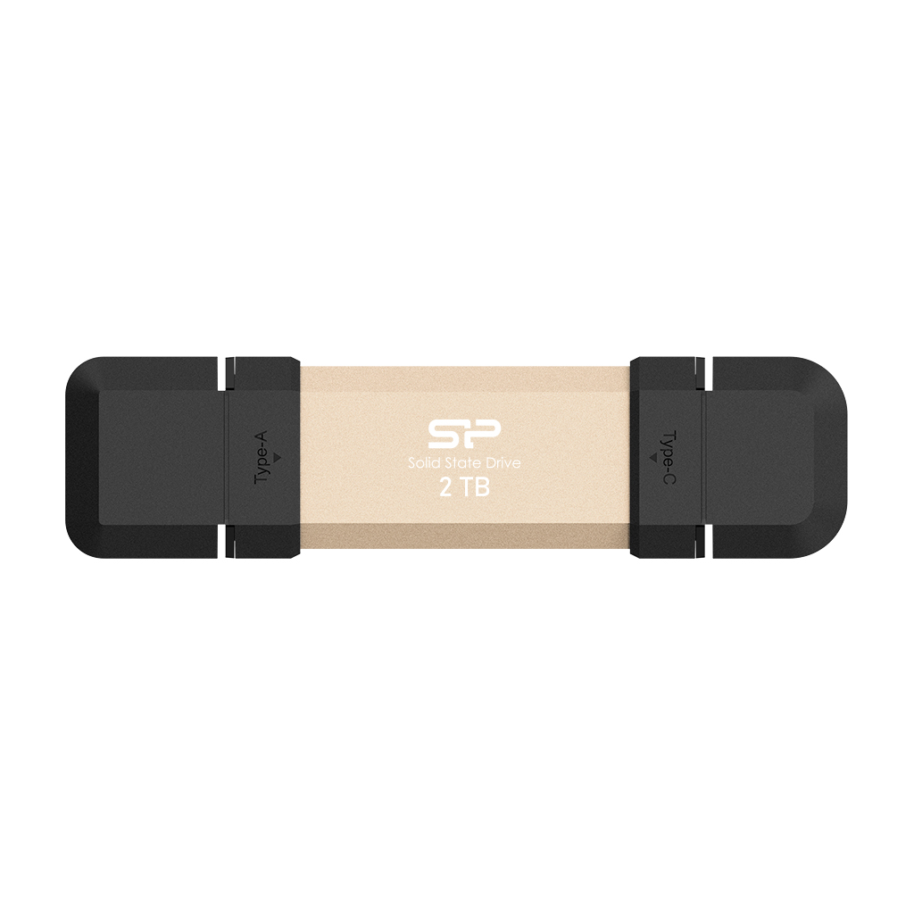 SP Silicon Power DS72 2TB Portable SSD - USB 3.2 Gen 2 Dual USB-C & USB-A - Up to 1050MB/s, Gold - SP002TBUC3S72V1G