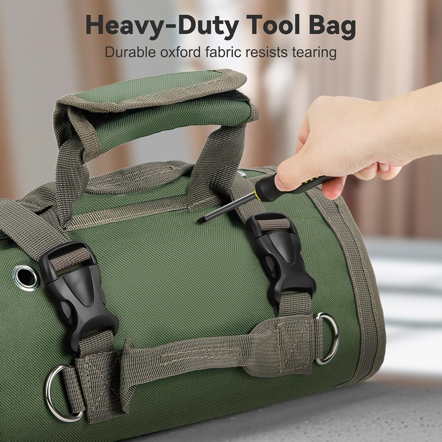 Tool Bag Roll Up Heavy Duty Portable Soft Tool Storage, Foldable Empty Rollup Organizer with Small Pockets, Official Rollable Toolbag, Father Day Gift