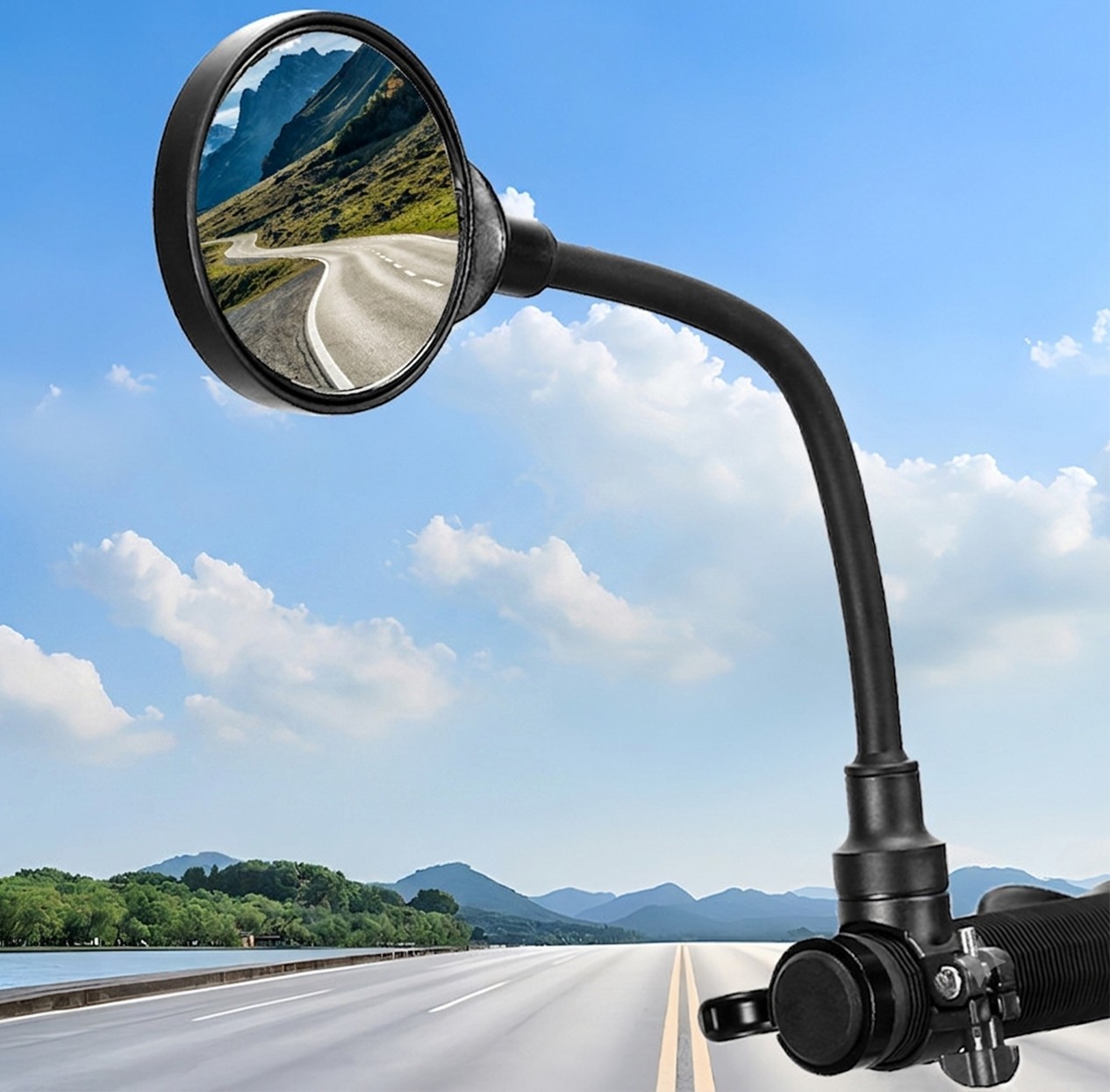Handlebar Bike Mirror - Crystal Clear HD Glass, 360° Adjustable&Foldable Mirror for Safe Riding, Wide Angle Rearview for E-Bikes, Mountain Bikes & Sco