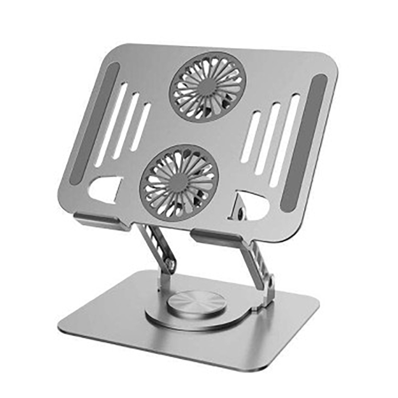 Generic Dual 360° Ergonomic Rotating Laptop Stand Holder with Fans - Silver (LAP-Stand-286-Sliver)