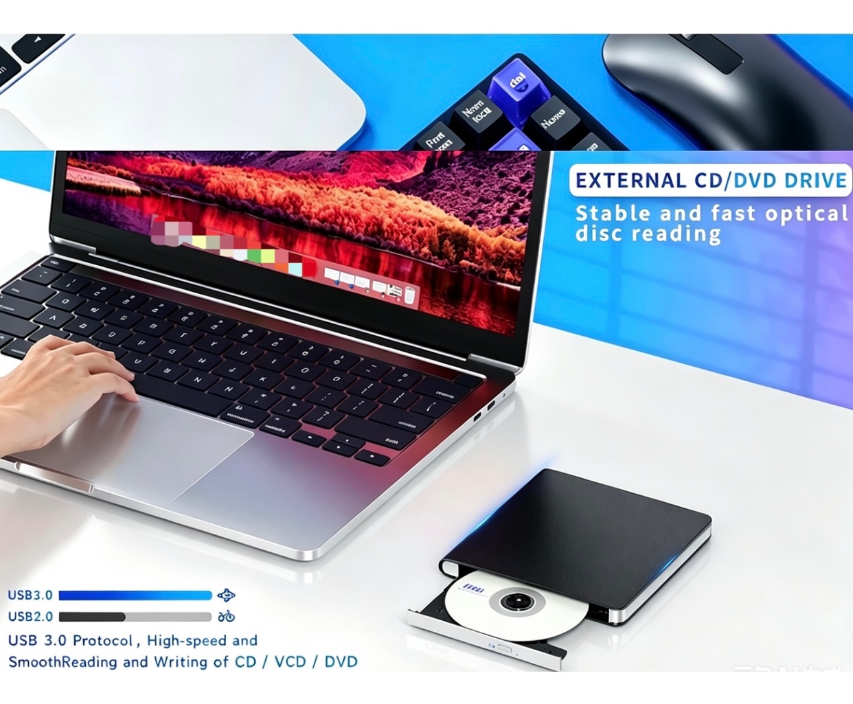 Multifunctional high-speed USB3.0 / TYPE-C external DVD burner laptop optical drive 