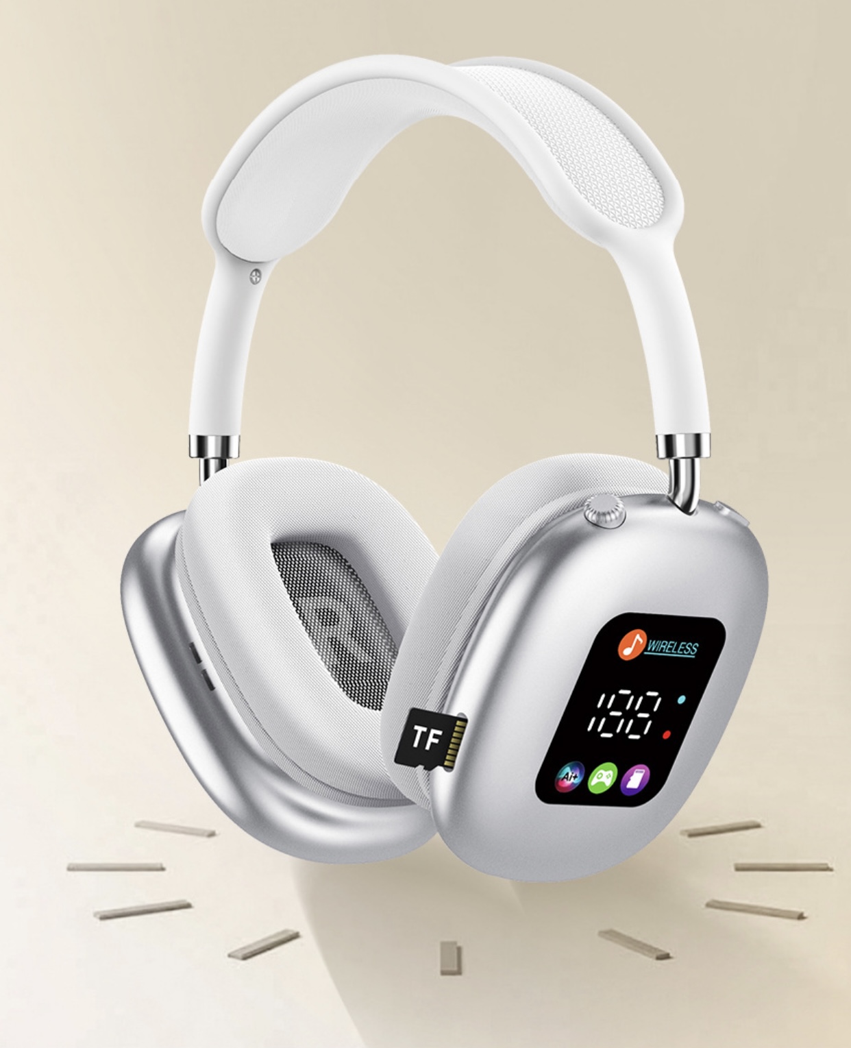 MAX600 Bluetooth Wireless Over-Ear Headphones | RGB Digital Screen | TF Card MP3 Playback Adjustable Gaming Headset with Microphone