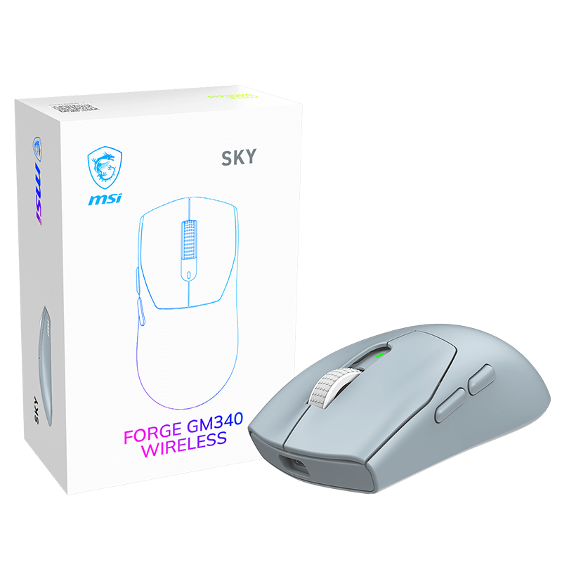 MSI Forge GM340 RGB Wireless Gaming Mouse - Sky (FORGE GM340 WIRELESS SKY)